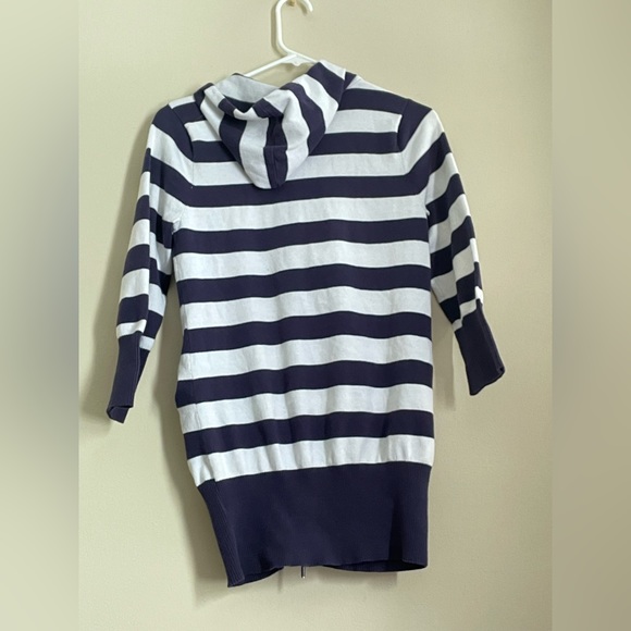 Take Out Striped Zip Up Hooded 3/4 Sleeve Sweatshirt - Picture 2 of 3